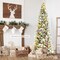 Costway 5ft/6ft/7ft/8ft Pre-lit Snow Flocked Christmas Tree w/ Berries & Poinsettia Flowers